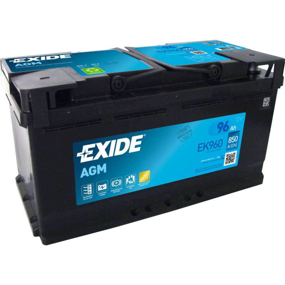 EXIDE AGM START&STOP AKKU 12V, 96AH/850A, P353, L175, K190 (+/-) EK960