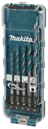 MAKITA E-16732 PORANTERÄSARJA MULTI 5-OSAA. KOOT (4, 5, 6, 8 JA 10MM) SOVELTUU PUU-, METALLI-, MUOVI- JA KIVIMATERIAALEILLE. KUUSIOKANTA 1/4"
