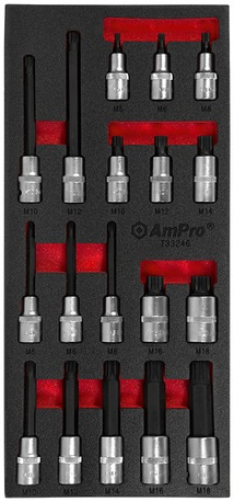 AMPRO 1/2" XZN HYLSYT, 18-OSAINEN MODUULI, VA-SARJA T33246