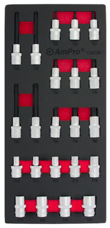 AMPRO 1/2" TORX JA E-TORX HYLSYSARJA 22-OSAINEN, MODUULI, VA-SARJA