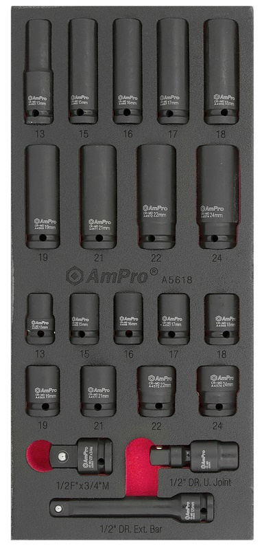 AMPRO 1/2" VOIMAHYLSYSARJA 13-24MM, 21-OSAINEN, MODUULI, VA-SARJA A5618