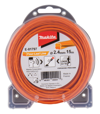 MAKITA E-01797 SIIMA 2,4 MM X 15 M, NELIAPILA, MAKITA, DUR365, DUR366, DUR368, DUR369, EBH253, EBH341, MS-335.4, EM4350, EM4351