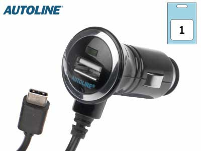 USB AUTOLATURI 1XUSB-A PORTTI + TYPE-C KAAPELI