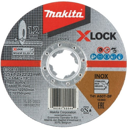 MAKITA E-00418 KATKAISULAIKKA METALLI 125X1,2 MM, X-LOCK, A60T, RST (INOX), (ME 10KPL)