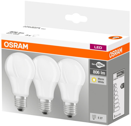 OSRAM LED VAKIOLAMPPU 9W E27 A60 3-PACK