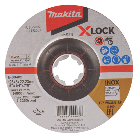 MAKITA E-00402 HIOMALAIKKA METALLI 125X6,0MM, RST (INOX), X-LOCK, WA36N