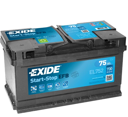 EXIDE EFB START&STOP AKKU 12V, 75AH/730A, P315, L175, K175 (+/-) EL752