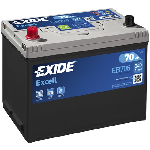 EXIDE EXCELL AKKU 12V, 70AH/540A, P270, L173, K222 (+/-) EB705