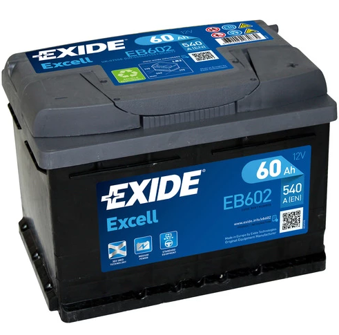 EXIDE EXCELL AKKU 12V, 60AH/540A, P242, L175, K175 (+/-) EB602