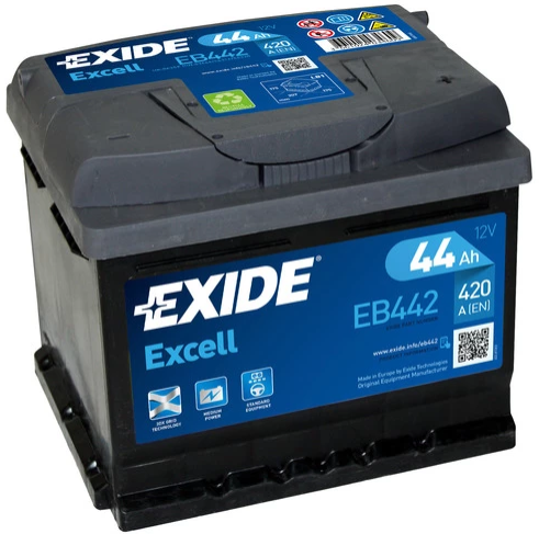 EXIDE EXCELL AKKU 12V, 44AH/420A, P207, L175, K175 (+/-) EB442