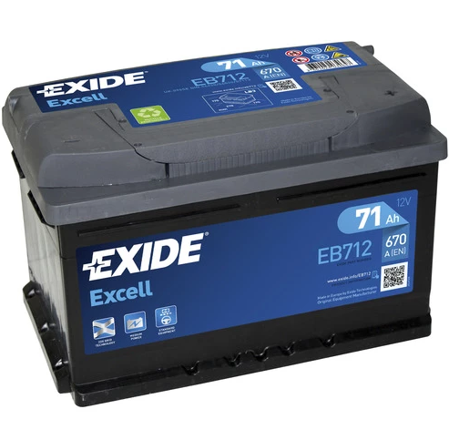 EXIDE EXCELL AKKU 12V, 71AH/670A, P278, L175, K175 (+/-) EB712