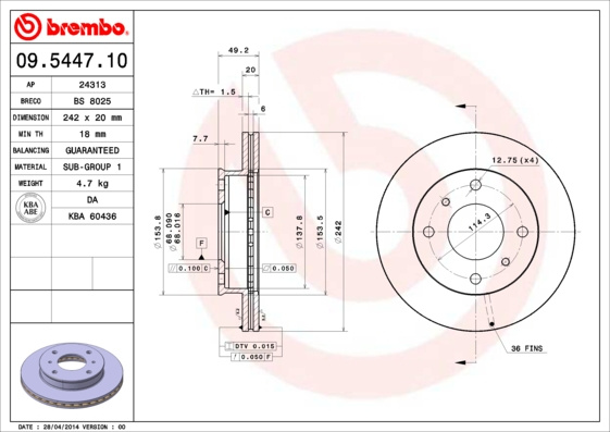 J-LEVY PRIMERA P10 90-96 242MM ETU BREMBO 09.5447.10-4228