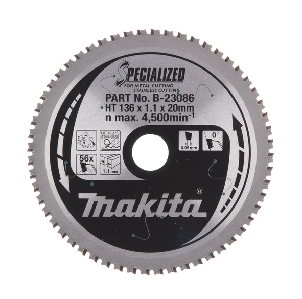 MAKITA B-23086 PYÖRÖSAHANTERÄ HM 136X20X1,1MM, Z-56 RUOSTUMATTOMALLE MAK-B-23086