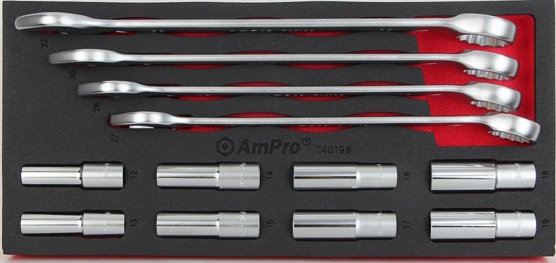AMPRO KIINTOLENKKI- JA HYLSYSARJA 1/2", 12-OSAINEN, MODUULI, VA-SARJA T40198